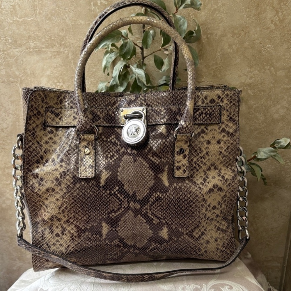 #53 - Michael Kors Leather Snake Print Satchel with Chain Strap